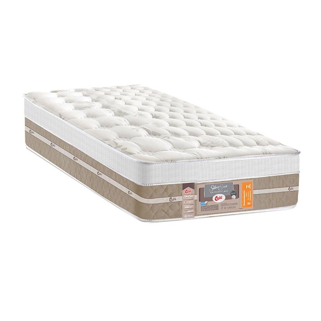 Colchão Solteiro Molas Pocket Ensacadas Silver Star Air Max 3D Euro Pillow (100x200x36) - Castor