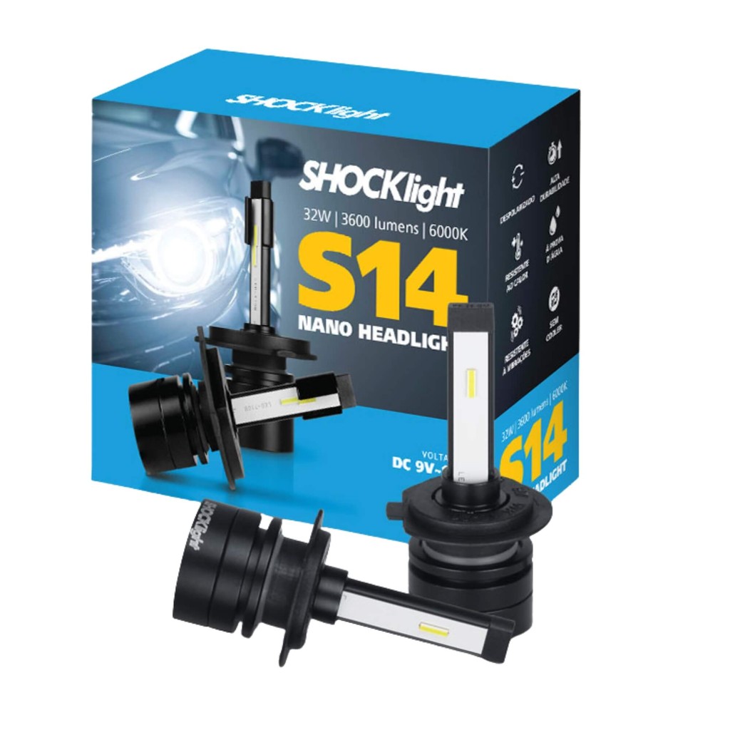 Par de Lâmpadas LED Headlight S14 Nano H7 6000K 32W 3600LM 12V Shocklight SLL-140007 em Oferta na Shopee
