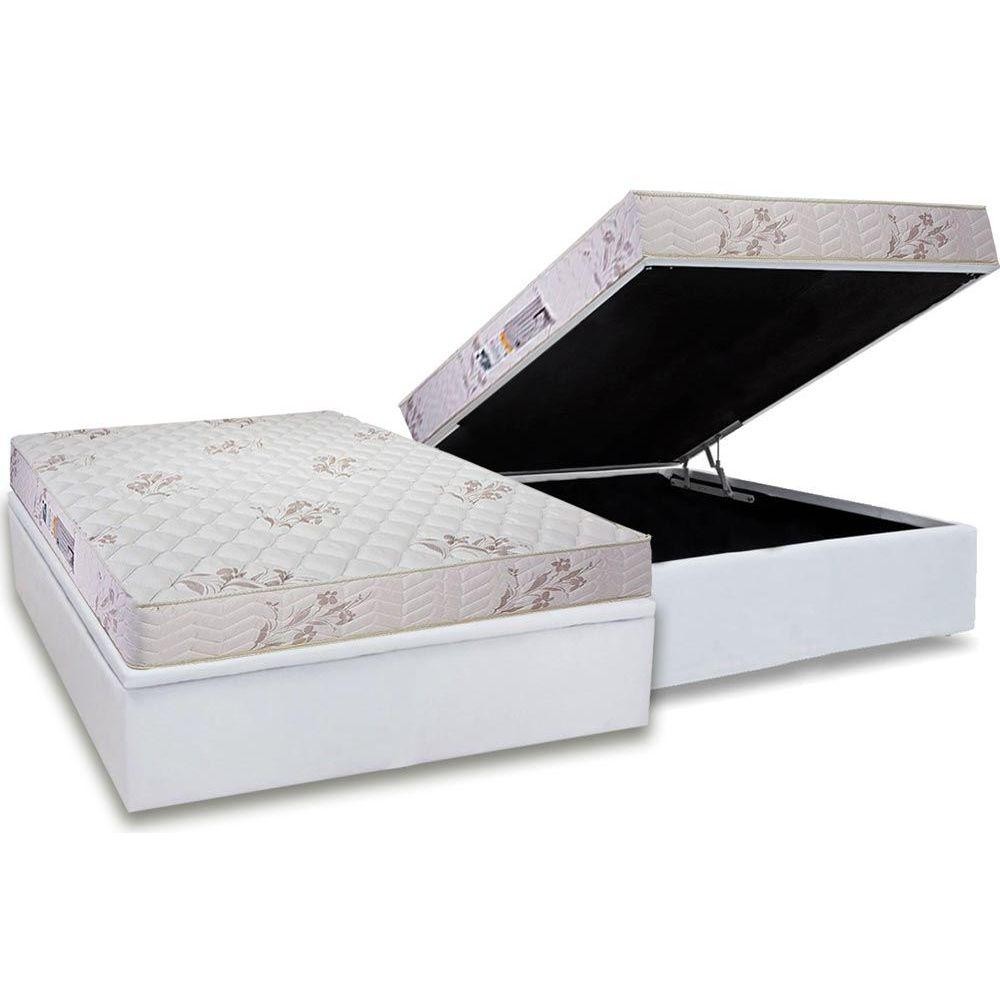 Conjunto Box Baú Casal: Colchão Espuma Luckspuma D33 Supreme Floral Pró Saúde Duplo + Base CRC Courano White(138x188) em Oferta na Shopee