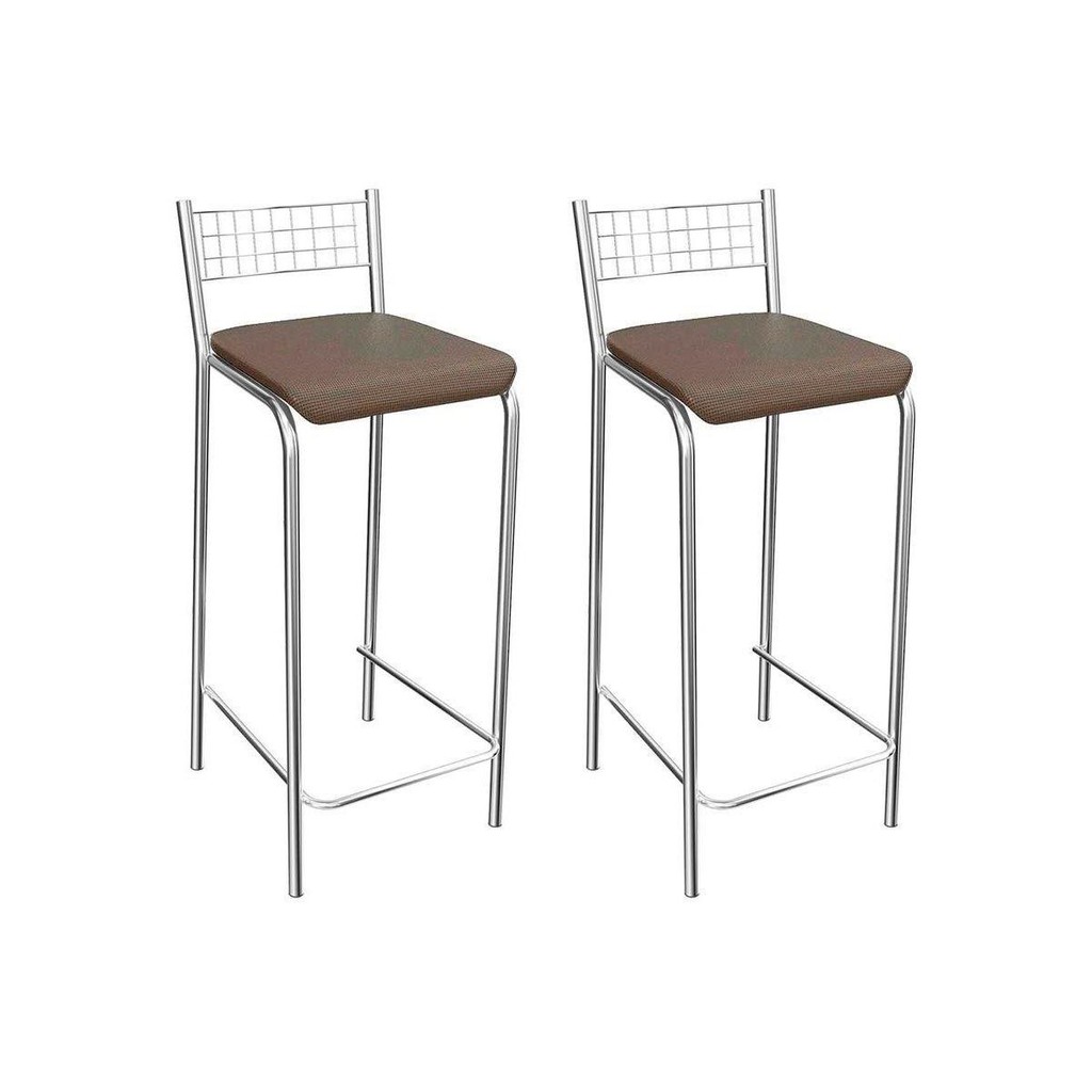 Kit 2 Banqueta de Cozinha Gênova 1B705CR 2 Un Cromado/Courano Marrom - Kappesberg