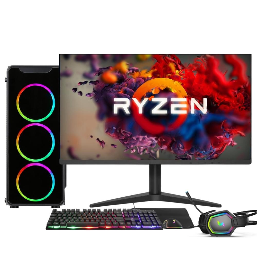 PC Gamer Completo AMD Ryzen 5 5600G, 16GB DDR4, SSD 512GB, Monitor 21.5" 75Hz, 3green Force - 3F-010