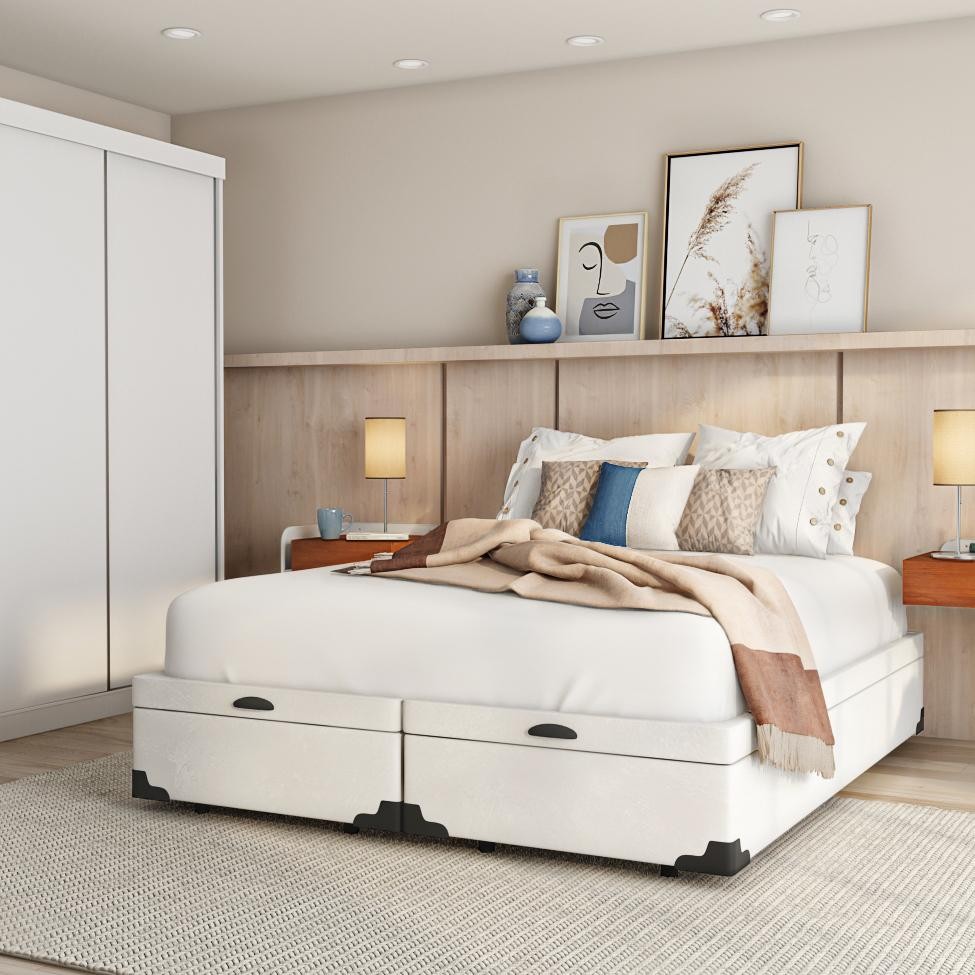 Base para Cama Box Queen Madeleine com Baú (45x158x198) Branca em Oferta na Shopee