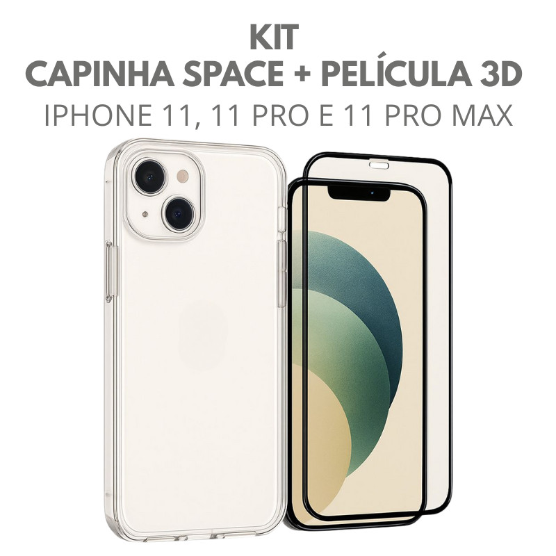 KIT Capinha Transparente Space Anti Impacto + Película 3d IPHONE 11 e 11PRO MAX - Mobile & Gadgets