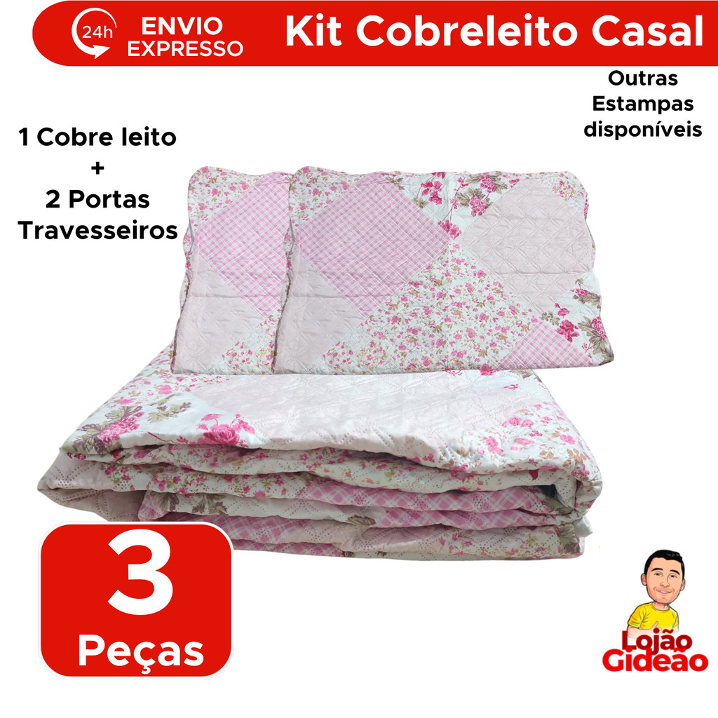 Kit Cobre Leito Lisse Ultra Casal Com 2 Porta Travesseiros Rolinho Sortido 100% Poliéster
