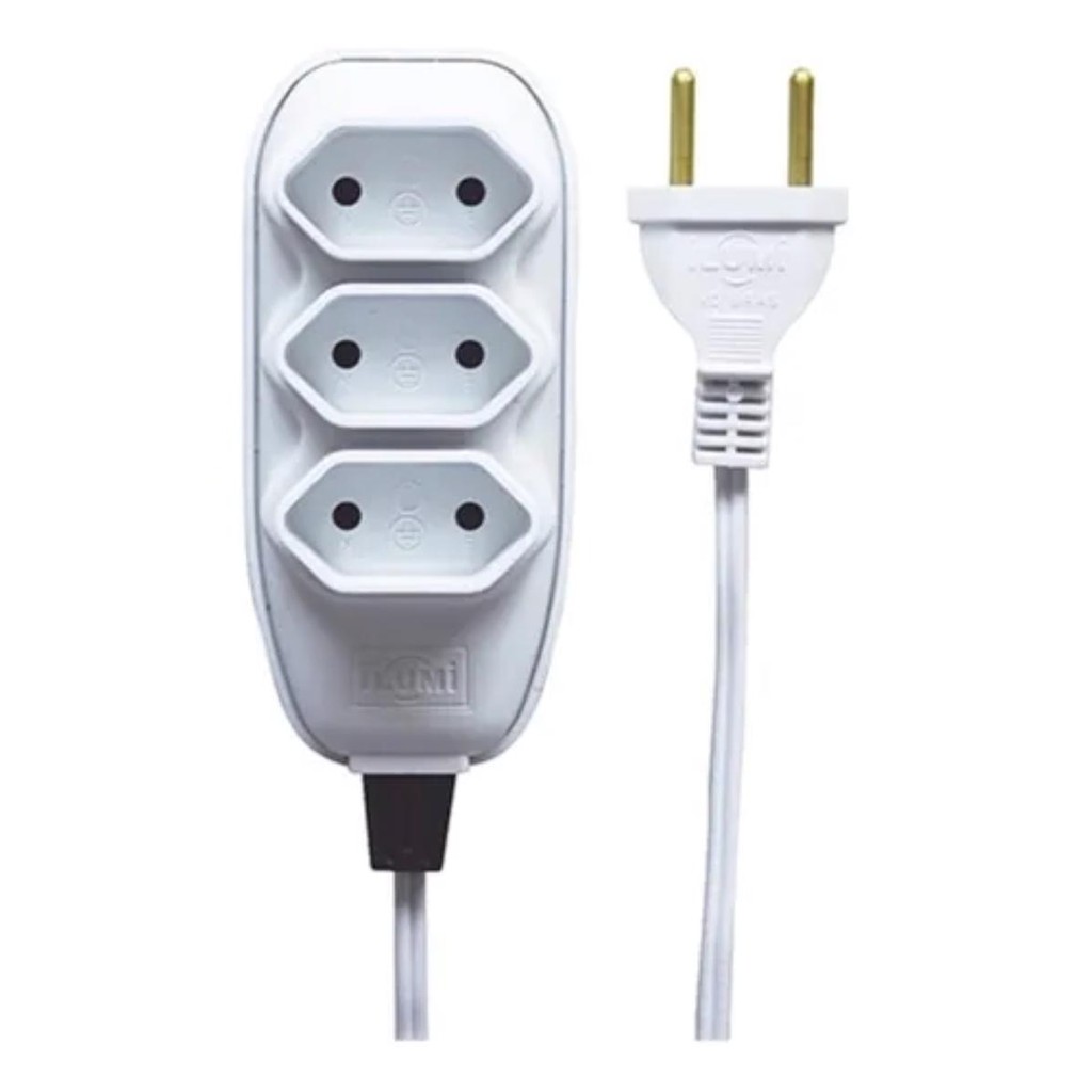 Extensão Elétrica 5 Metros C/3 Tomadas Bipolar ILUMI Tomada Linha Energia Filtro Cabo
