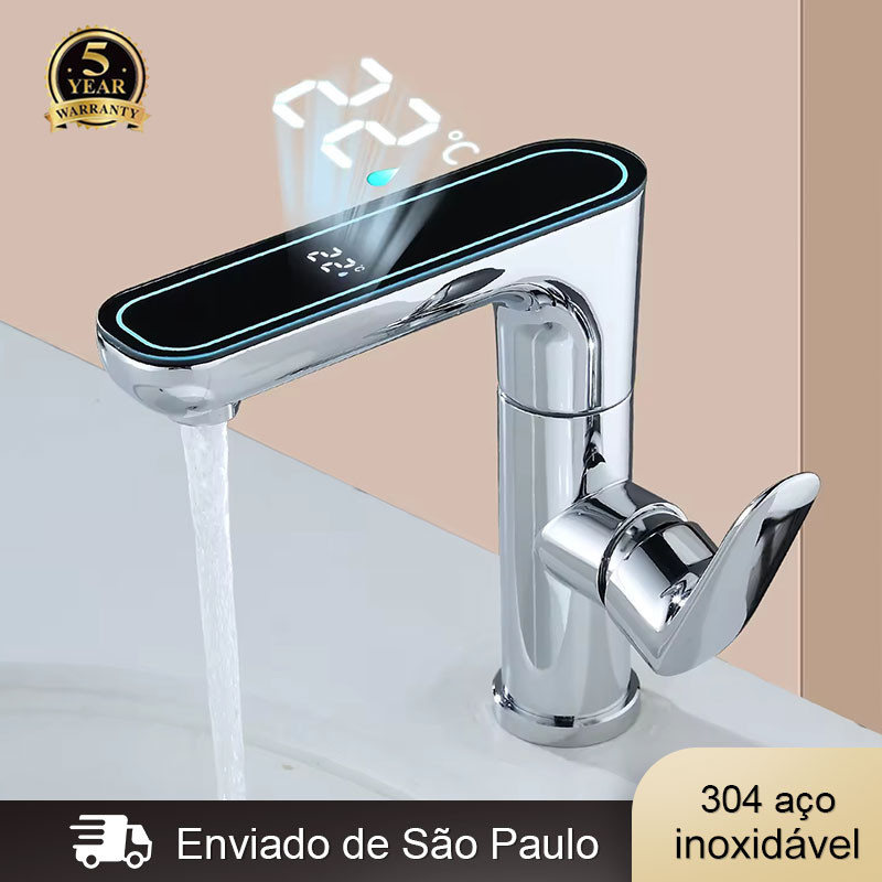 Torneira Para Cozinha Banheiro Com Visor de Temperatura Regulagem  De Água  quente e frio e Giratória 360°
