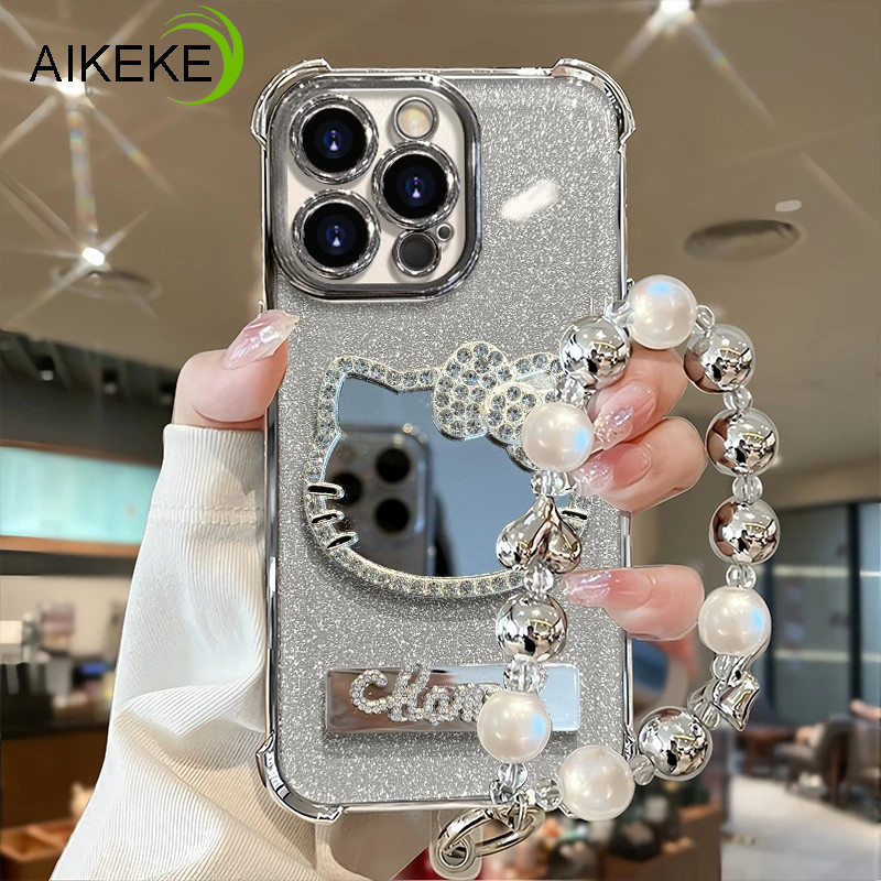 Luxo Diamante Gato Espelho Caso De Telefone Para iPhone 16E 16 15 14 Plus 13 12
