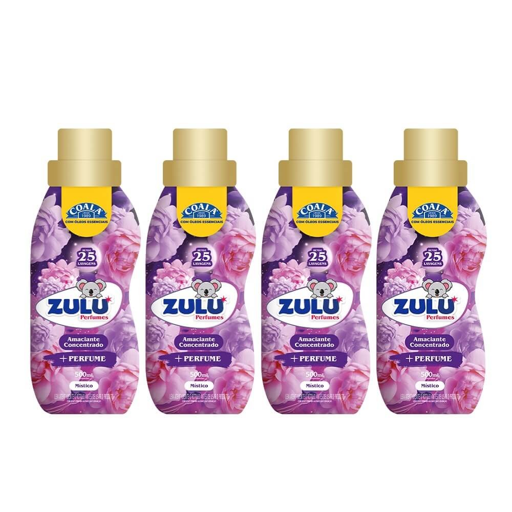 Kit 4 Amaciantes de Roupas Concentrado Zulu Perfumes/Coala - Místico 500ml em Oferta na Shopee