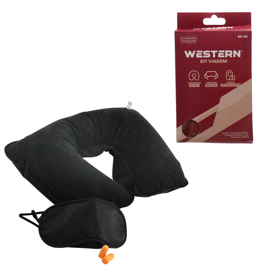 Kit Viagem Almofada Pescoço Inflável Máscara Avião Dormir Protetor Auricular