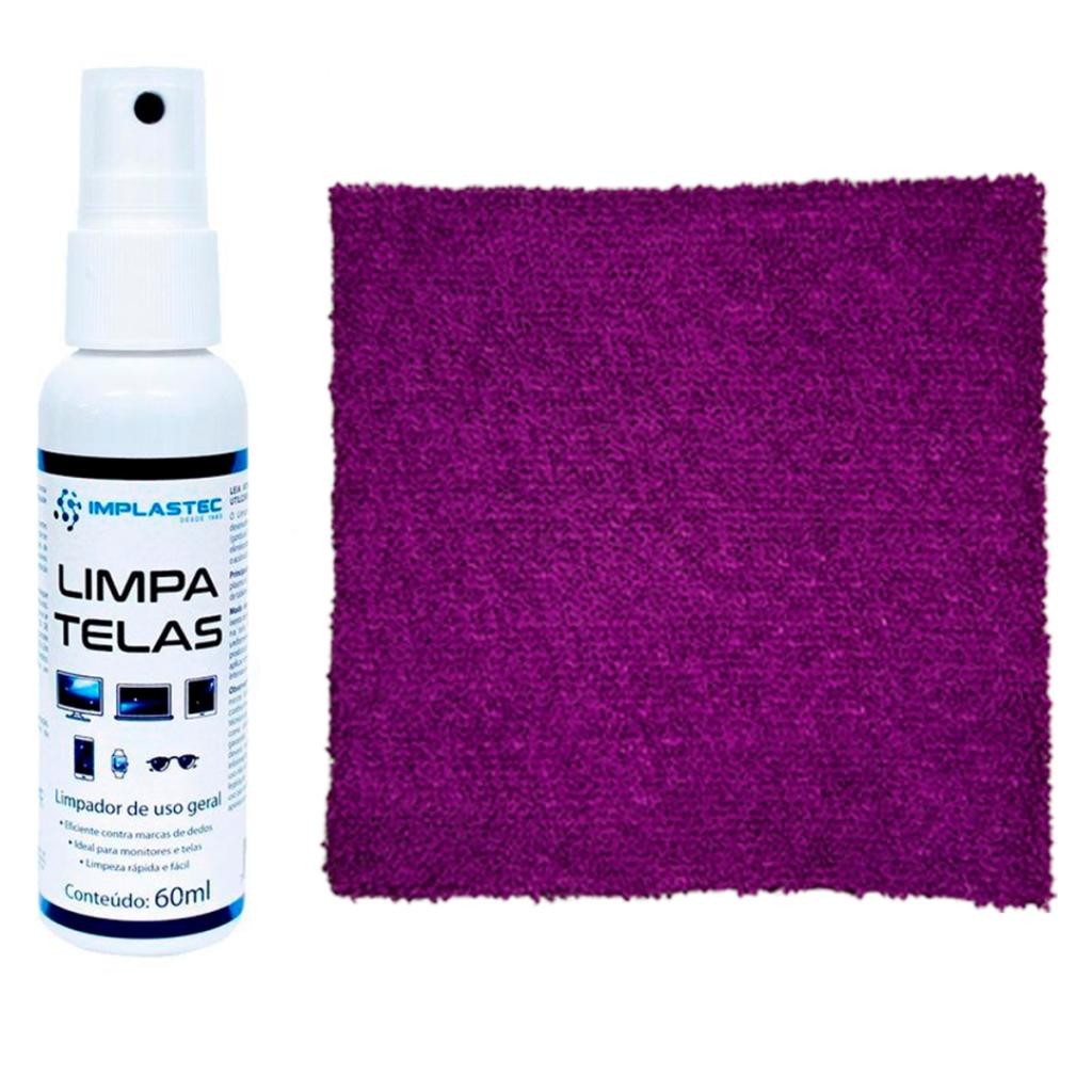 Kit Limpa Telas Clean 60Ml Com Pano Microfibra Cor:Roxo