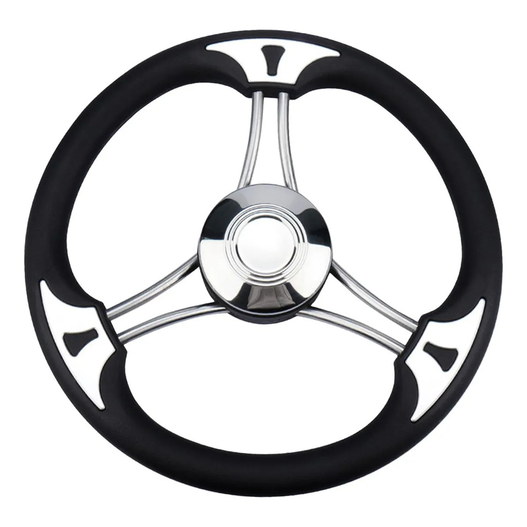 Volante Náutico 3 Raios Inox 350mm Grip Preto Barco Lancha