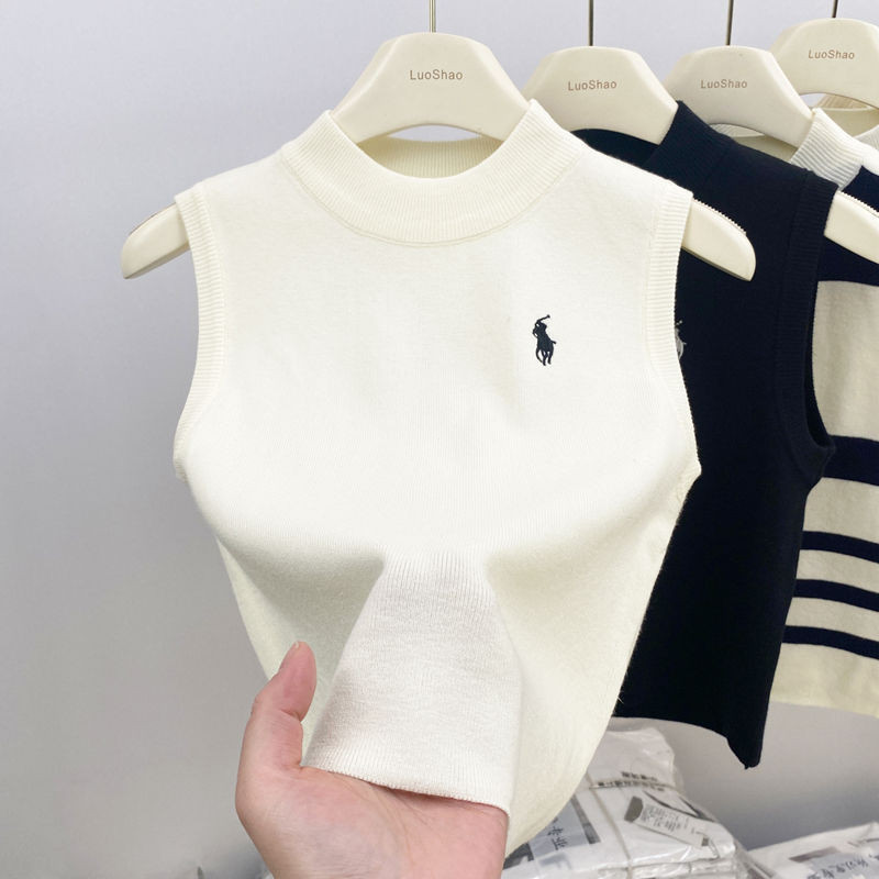 Elegante top em forma de I, colete bordado de alta qualidade, camisa sem mangas de algodão menina de moda em Oferta na Shopee