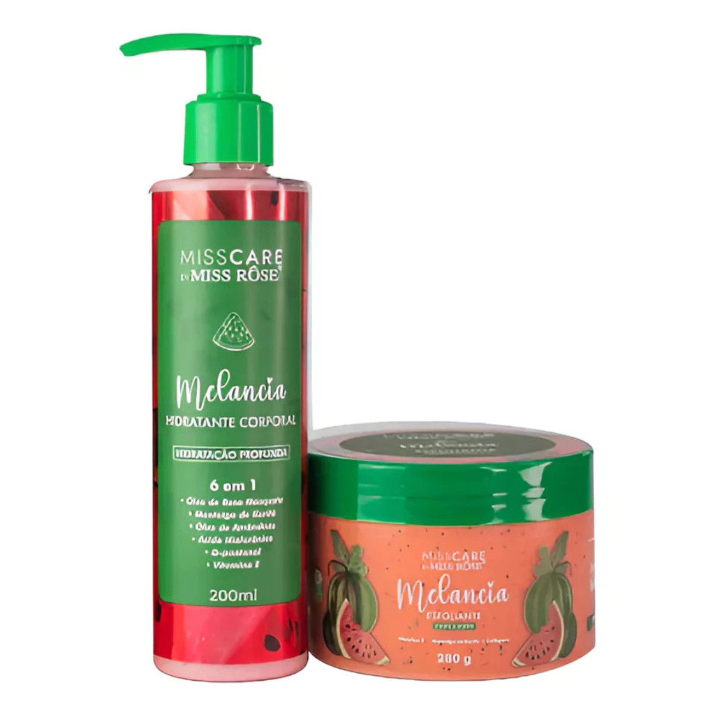 Hidratante Corporal 6 em 1 Melancia + Esfoliante Melancia Corpo e Rosto Miss Rose
