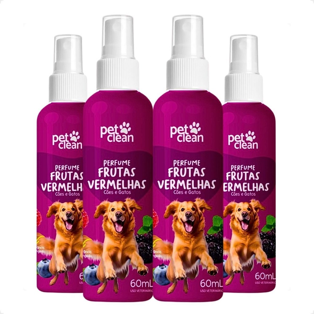 Kit 4 Perfume Colônia Frutas Vermelhas 60ml P/ Cães E Gatos - Pet Clean em Oferta na Shopee