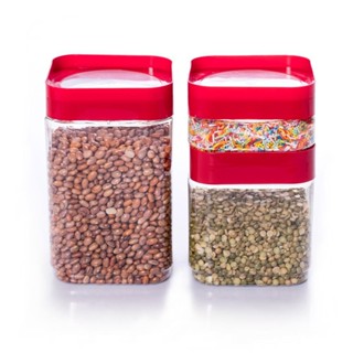 Conjunto de Potes de Plástico Quadrados com Tampa Rosca Plug em Oferta na Shopee