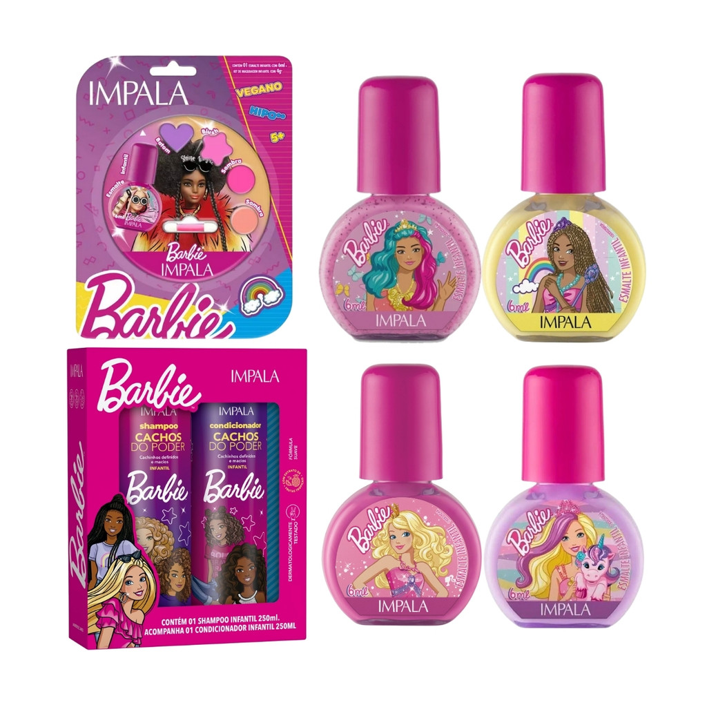 Kit Shampoo Condicionador Cachos Esmalte Rosa Barbie Impala