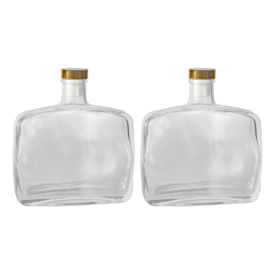 Kit 2 Garrafas De Vidro Dublin 350ml | 200ml Com Rolha Dourada