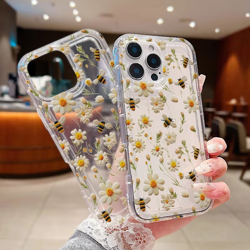 Bonito Abelha Flor Macio Claro Caso De Telefone Para iPhone 16 16E 15 14 13 12 11 Pro Max XS X XR 7 8 Plus SE2 Capa Maci