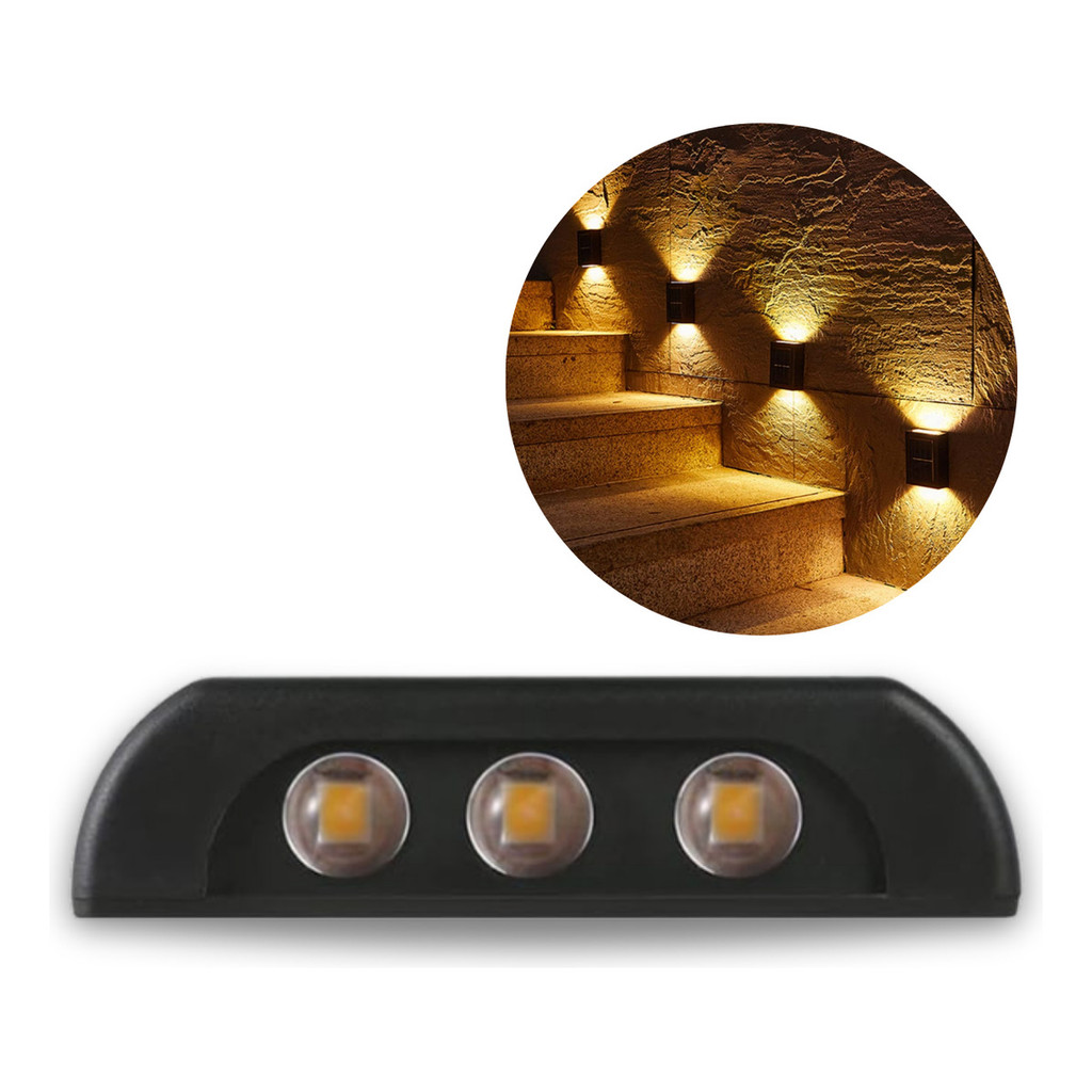 Lâmpada Arandela Led Branco Frio Externo Prova D'água Luz Placa Solar Holofote Refletor Decoração Preto 6 LED
