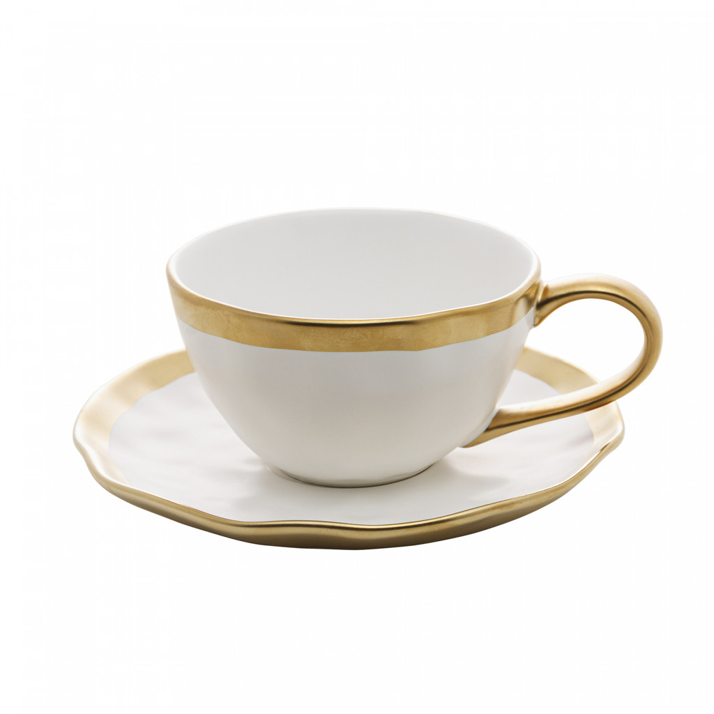  Xícara de Chá Porcelana Branco e Dourado Dubai Wolff 200ml