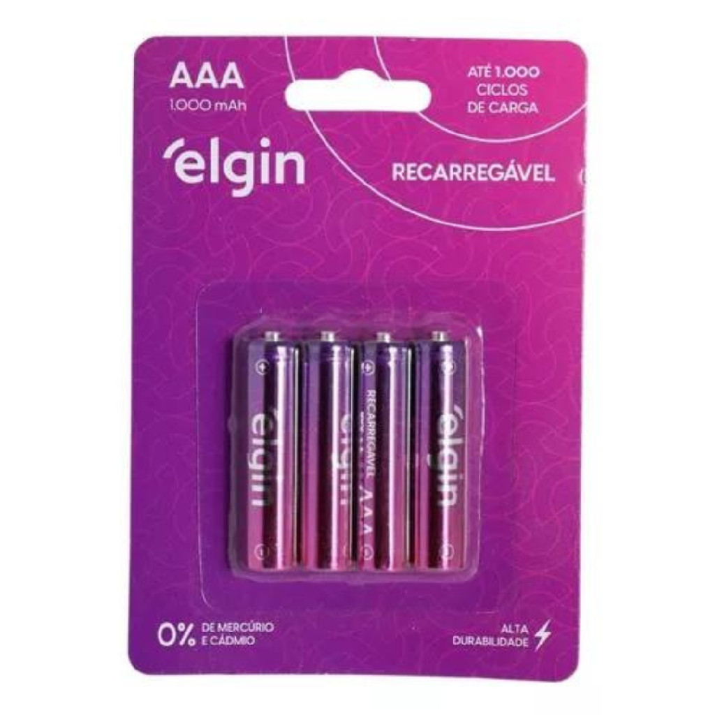 Pilha recarregável AAA 1000mAh Elgin com 4 unidades Palito em Oferta na Shopee