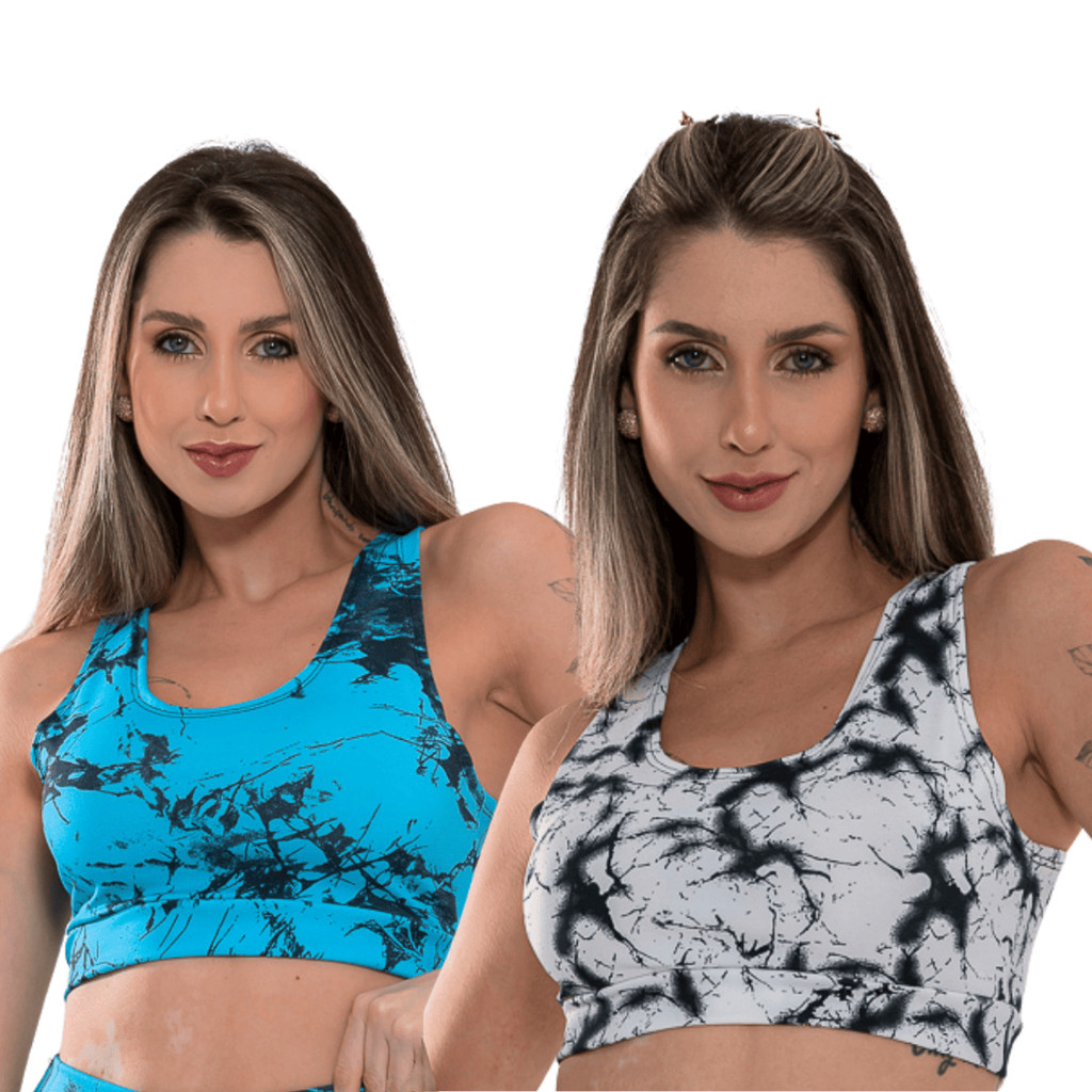 Kit 2 Top Marmorizado Sem Bojo Cropped Feminino Suplex para Academia em Oferta na Shopee