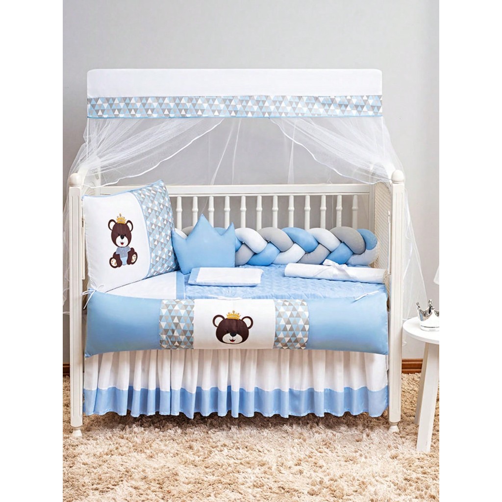 Kit Para Berço Bebe Recem Nascido Menino Menina URSO REI E RAINHA TRANÇA 11 PEÇAS