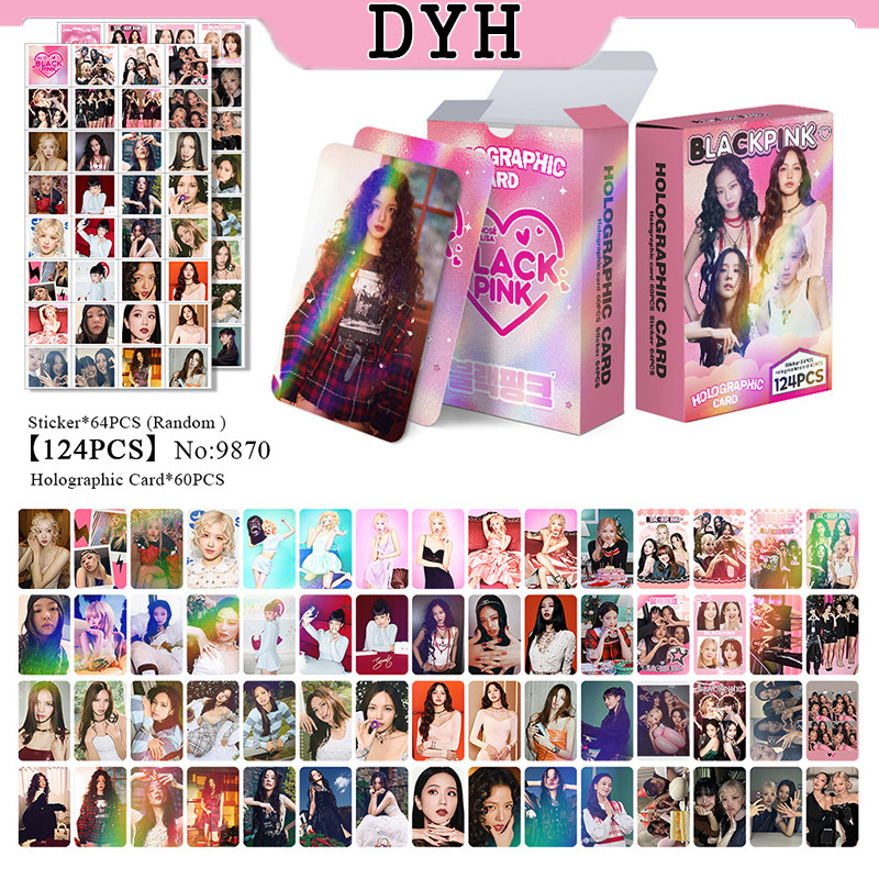 124 Unidades/Caixa BLACKPINK Photocards ROSE Cartão LOMO Holográfico JENNIE LISA Adesivo De