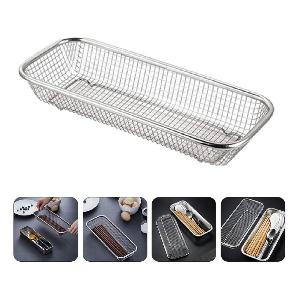 Escorredor Em Inox Retangular Cesta Frituras Pote Alimentos