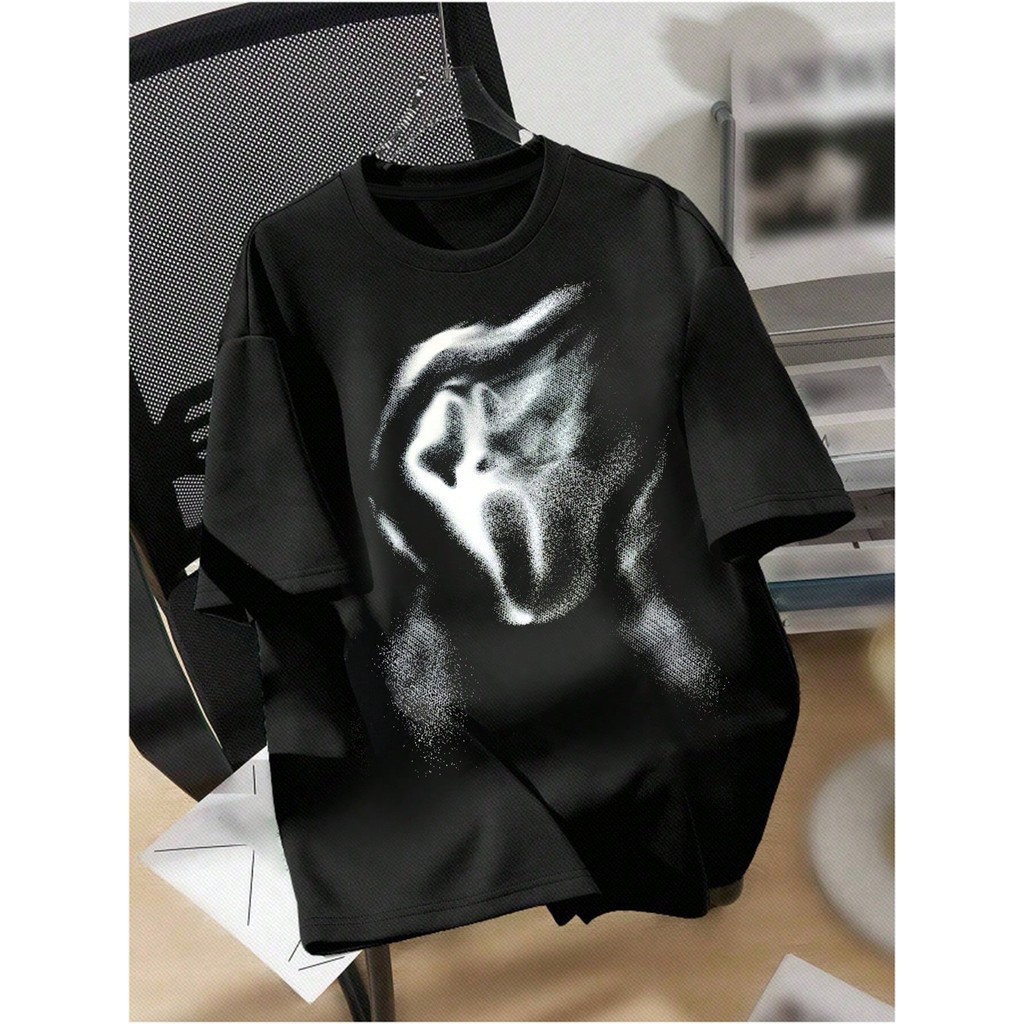 Camiseta de manga curta com estampa de caveira, camiseta feminina casual solta de algodão em Oferta na Shopee