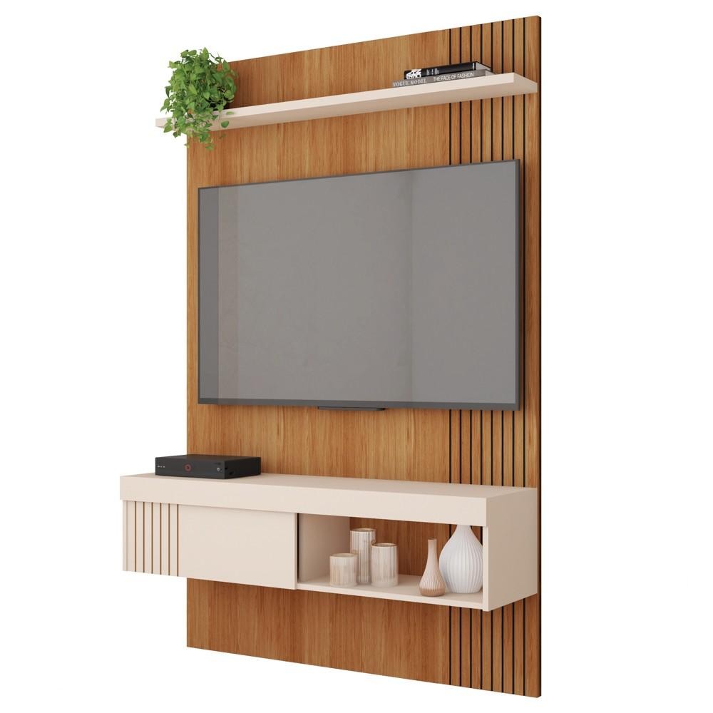 Painel para TV 45 Pol com Bancada Suspensa 120cm Jade Freijó/Off White - Caemmun em Oferta na Shopee