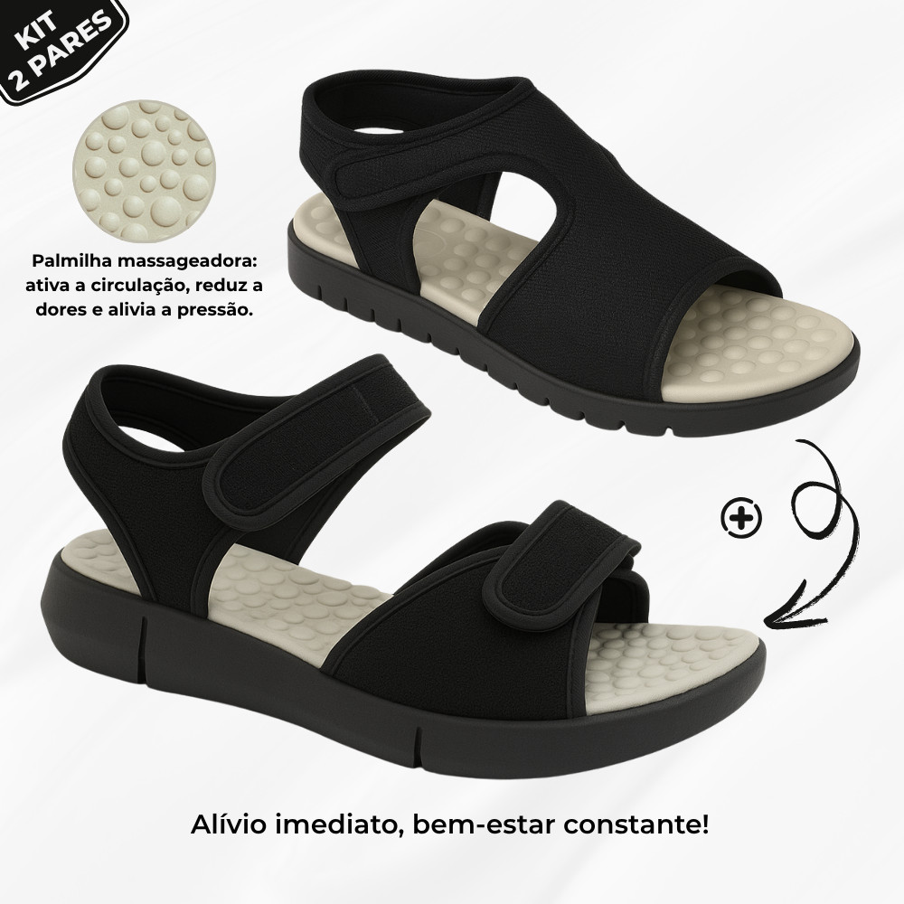 Kit 2 Pares Sandália Feminina Ortopédica Ultraconforto Massageadora Confortável Macia Esporão