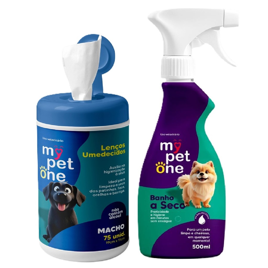 Kit Banho a Seco Cães Machos + Lenço Umedecido Machos Mypetone
