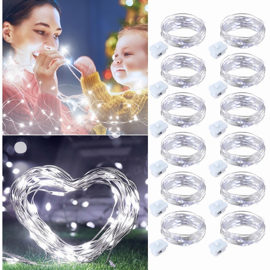 Kit 10 2m 20 Leds Fio Fada Cordão De Led Fixo Bateria Branco em Oferta na Shopee