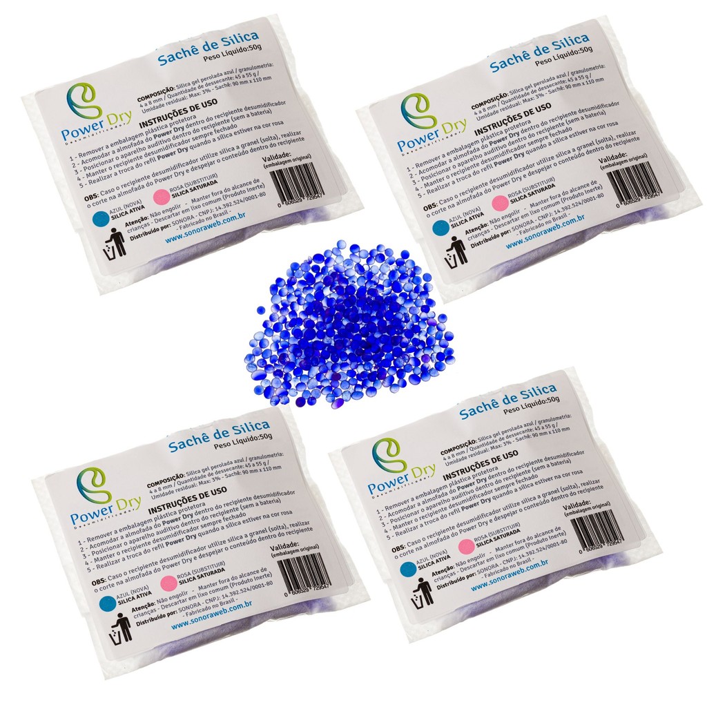 Silica Gel Azul 50g Kit 4 Sachês Desumidificador Aparelho Auditivo
