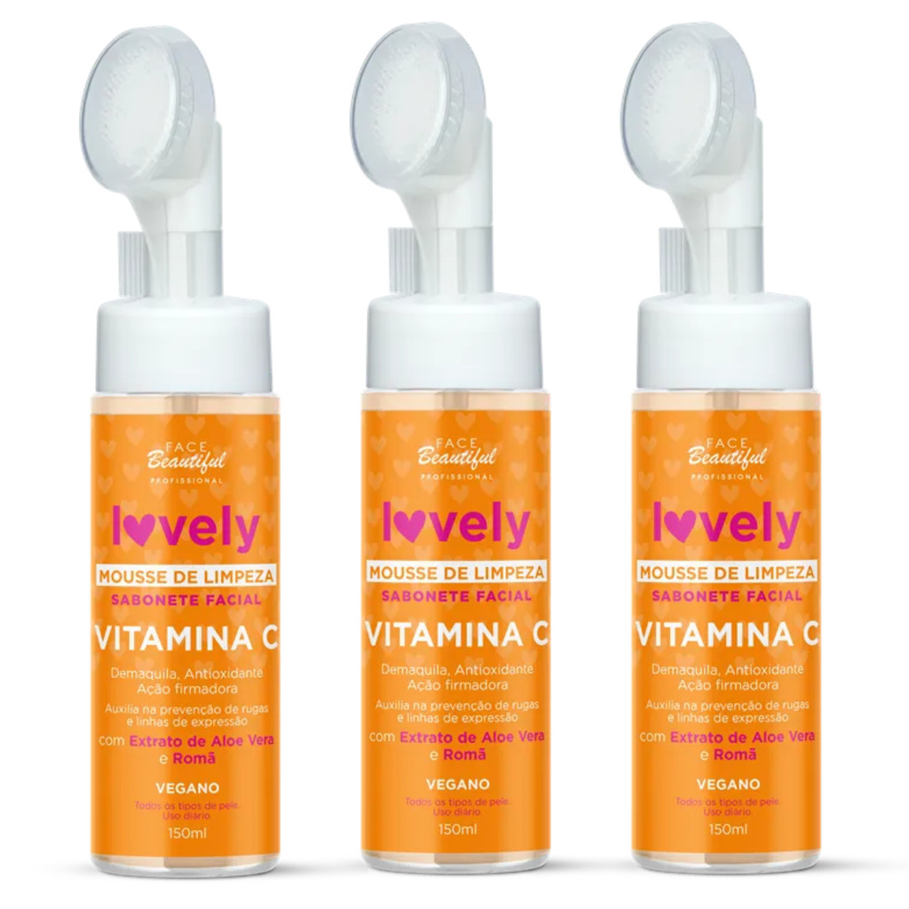 Sabonete Mousse Limpeza Facial Vitamina C Kit 3 Un 150ml Face Beautiful