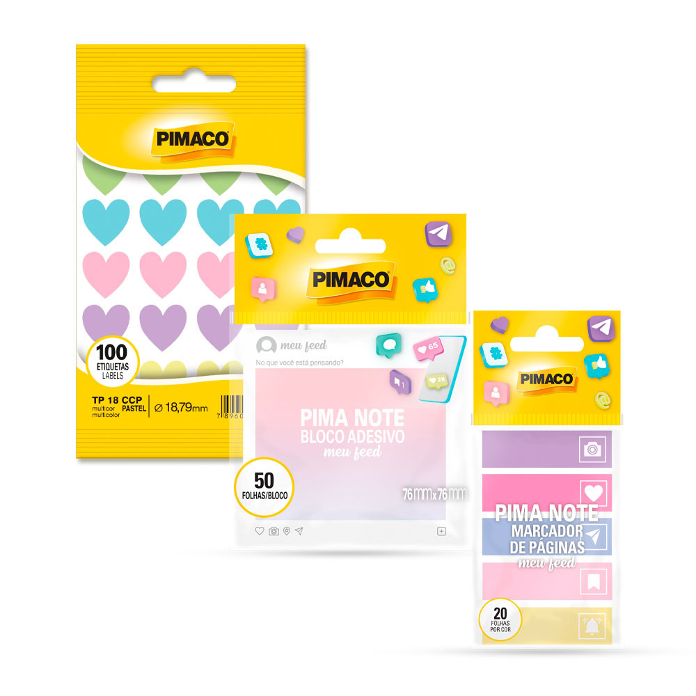 Kit Etiqueta TP coração + Bloco adesivo + marca páginas Pimaco em Oferta na Shopee