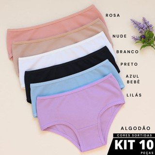 Kit 10 Calcinhas Juvenil Infantil Cotton Algodão Básica Dia a Dia Alto Conforto Qualidade Juju em Oferta na Shopee