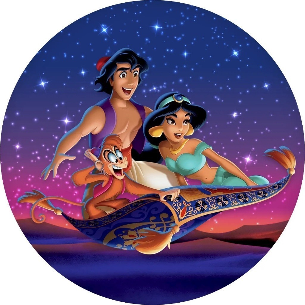 Painel Redondo Aladim e Princesa Jasmine 50x50 em tecido sublimado com elastico Leia a Descrição!! SUBLISTAR em Oferta na Shopee