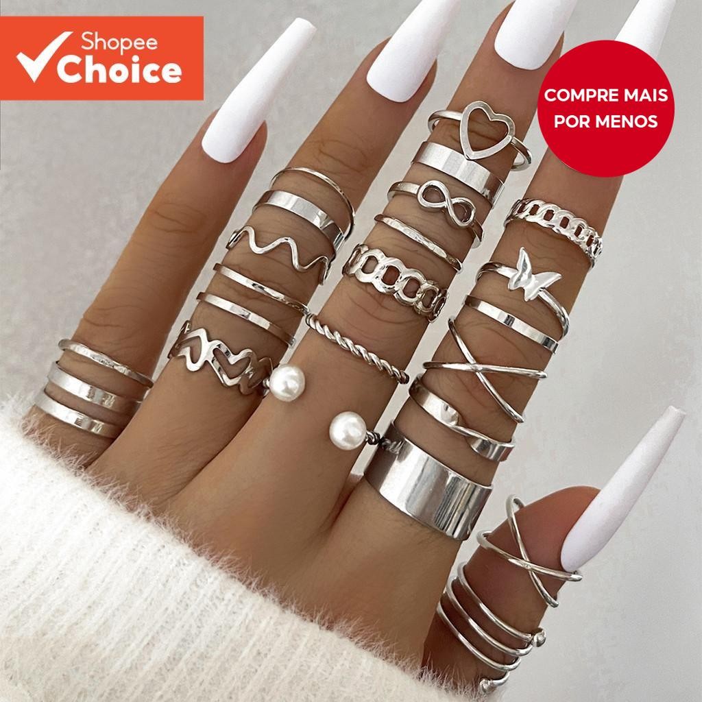 Conjunto de 22 peças Retro prata ouro anel conjunto feminino conjunto de jóias anel jóias ...