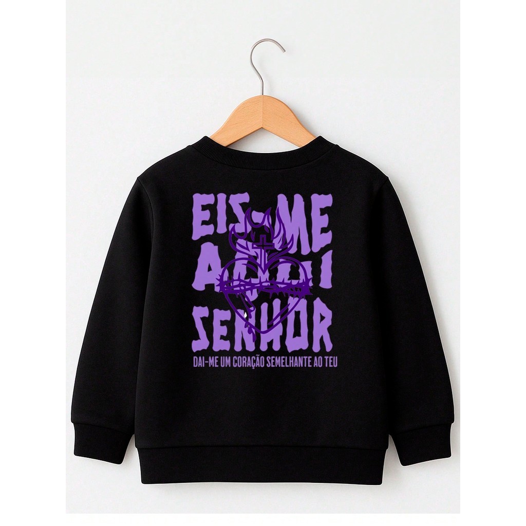 Casaco Juvenil Estampado – Moletom Confortável para Crianças Eis-me aqui Senhor