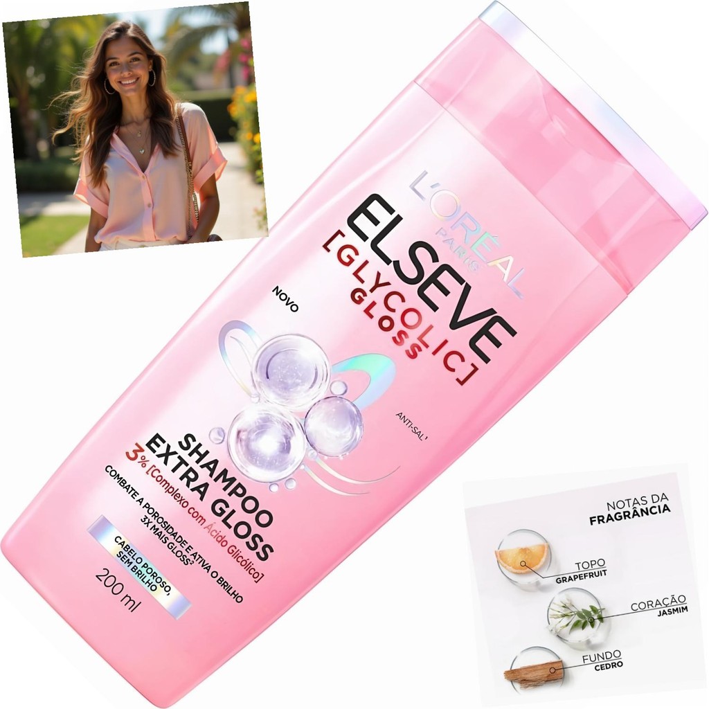 Shampoo Elseve Glycolic Gloss 200ml pH Ácido Brilho Gloss Limpeza Profunda Combate Porosidade em Oferta na Shopee