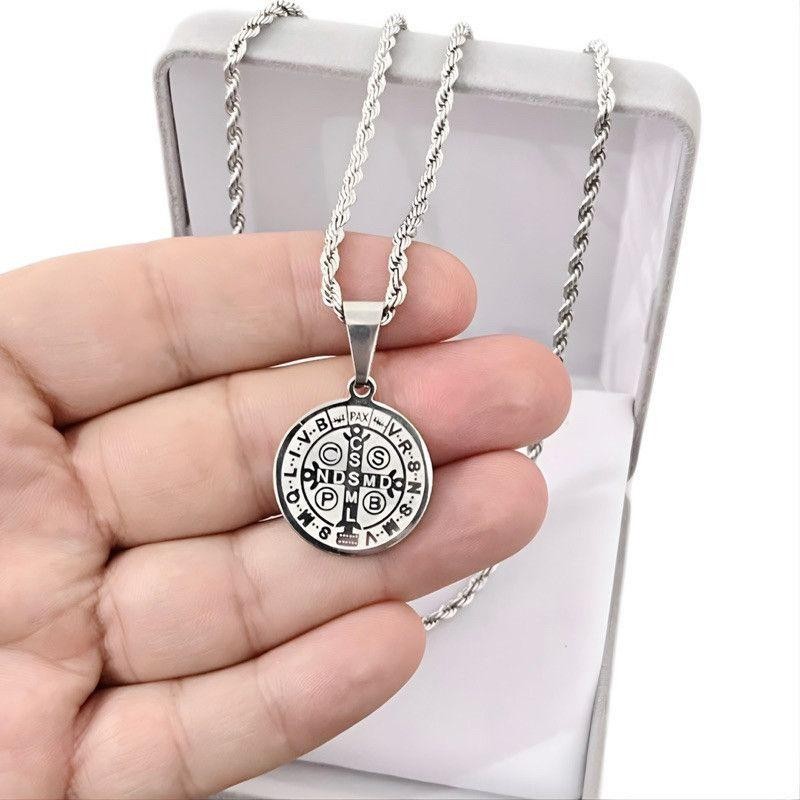 Cordão Baiano  Medalha São Bento  45 CM Aço Inoxidável