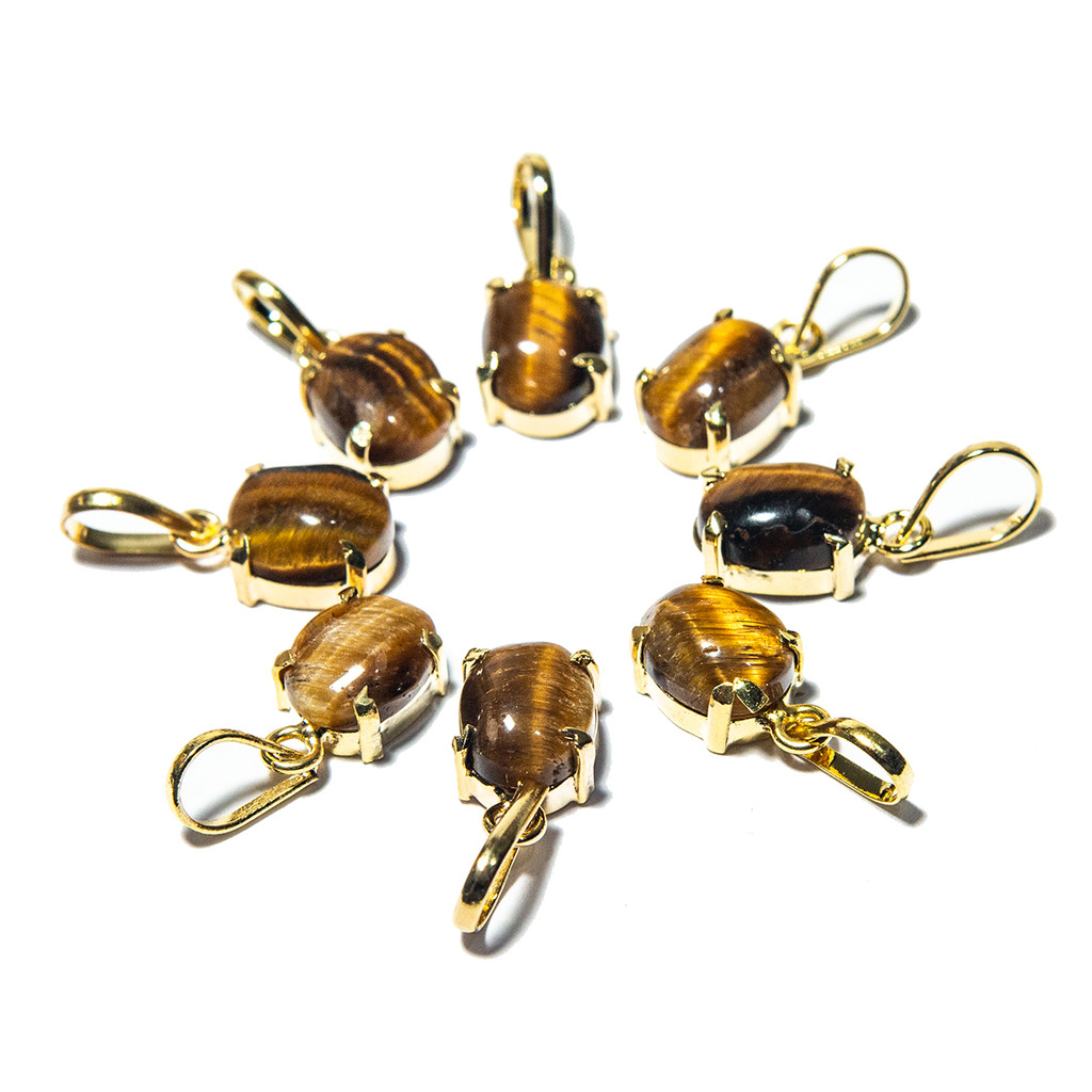03 Mini Pingente Ponto de Luz Olho de Tigre Cabochão Garra