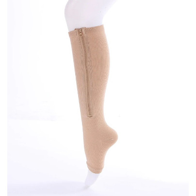 Par Meias de Compressão com Zíper p/diversos Tratamentos Alívio Dores Inchaços Tromboses Recuperação Cirurgicas