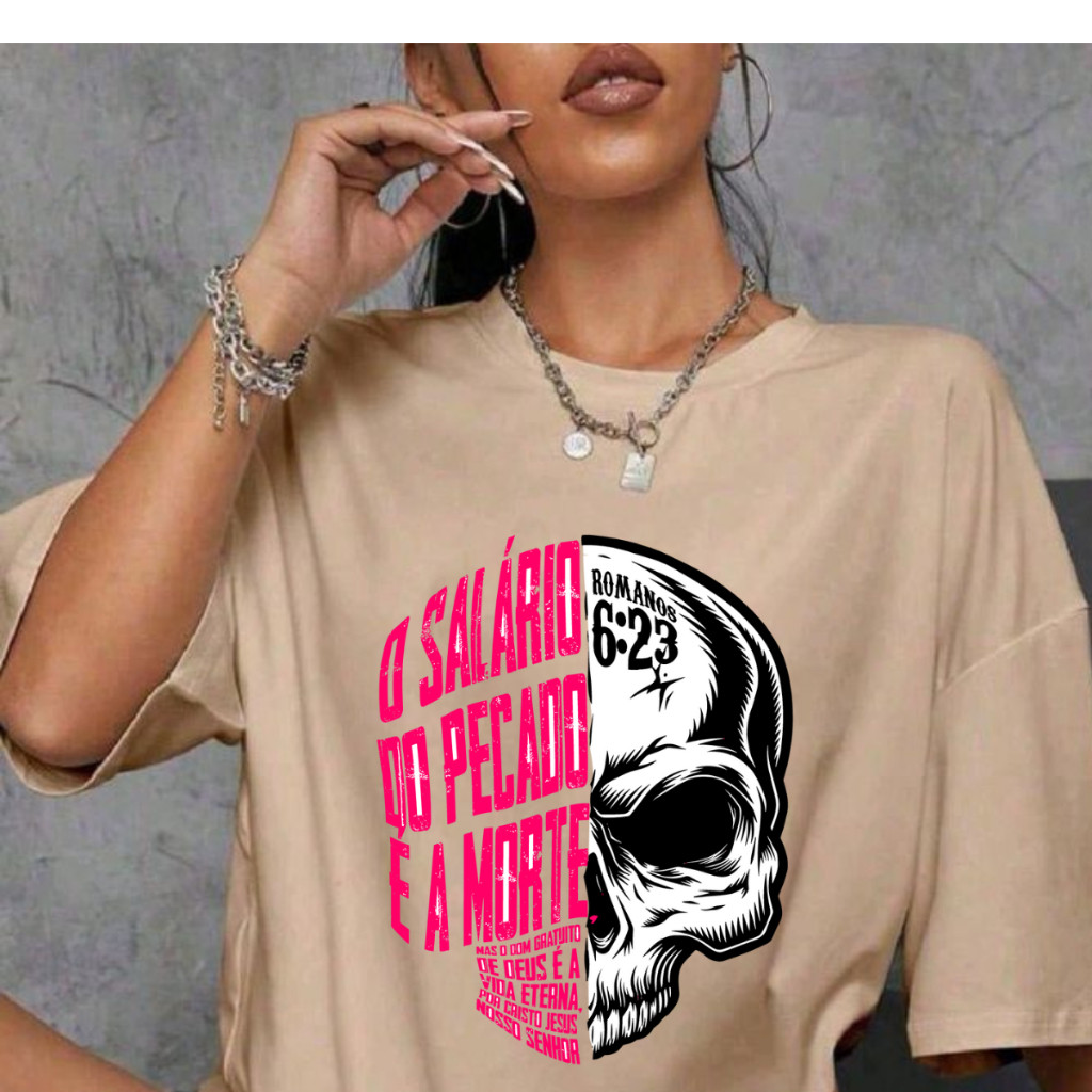 Camiseta Gospel Romanos 6:23 O Salário do Pecado É a Morte Oversized Cristã Unissex Estilo Santo