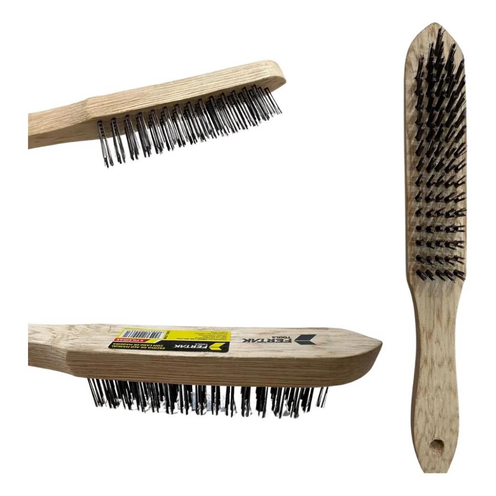 ESCOVA  DE AÇO CABO MADEIRA 5F FERTAK em Oferta na Shopee