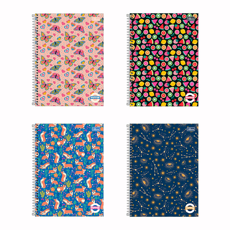 Caderno espiral capa dura universitário 10x1 160 folhas Pepper Feminino Tilibra - Stationery