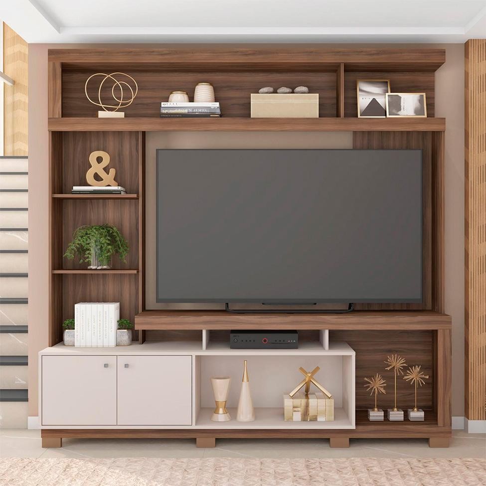 Estante para Home Theater e TV até 70 Polegadas 2 PT Nogueira e Off White em Oferta na Shopee