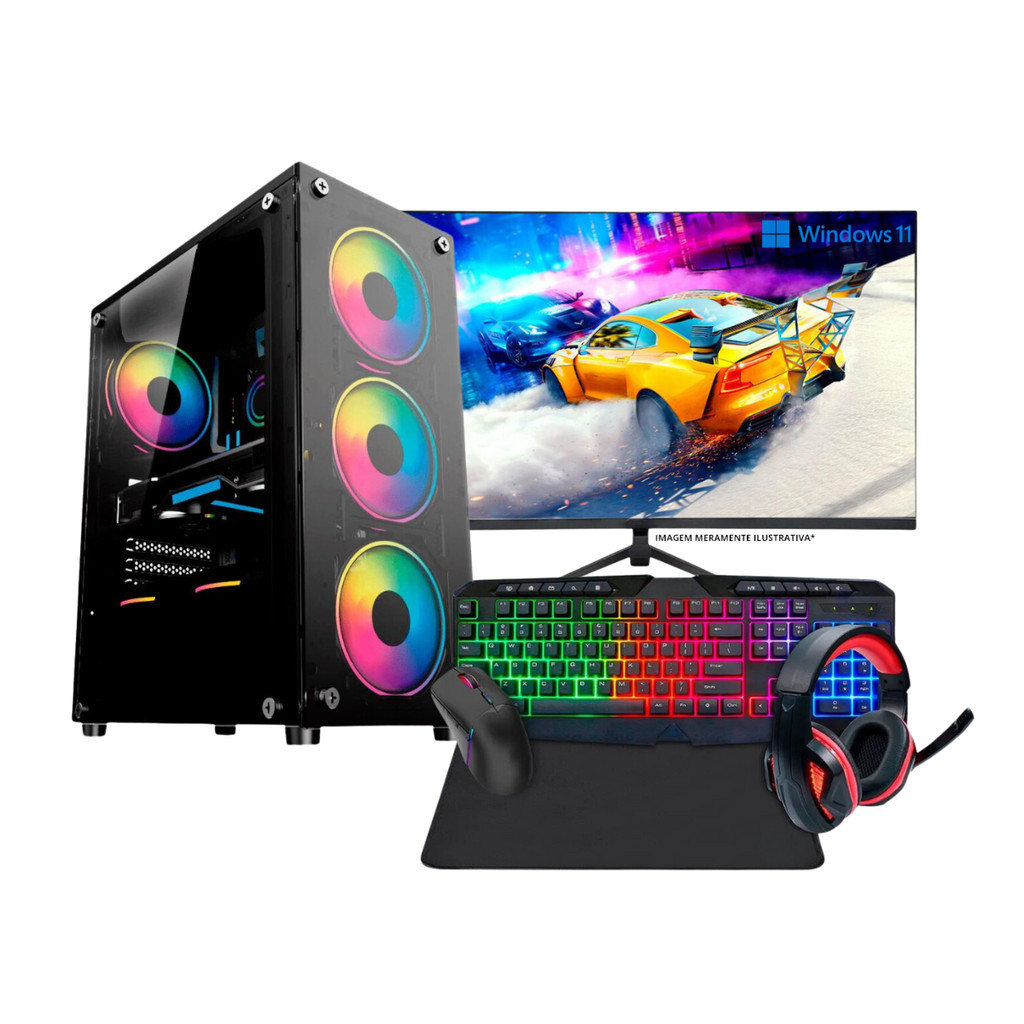 Pc Gamer Computador Completo Intel Core I5 8gb SSD 256gb Kit Gamer Headset Monitor 19,5'' Windows - Miniatura 3
